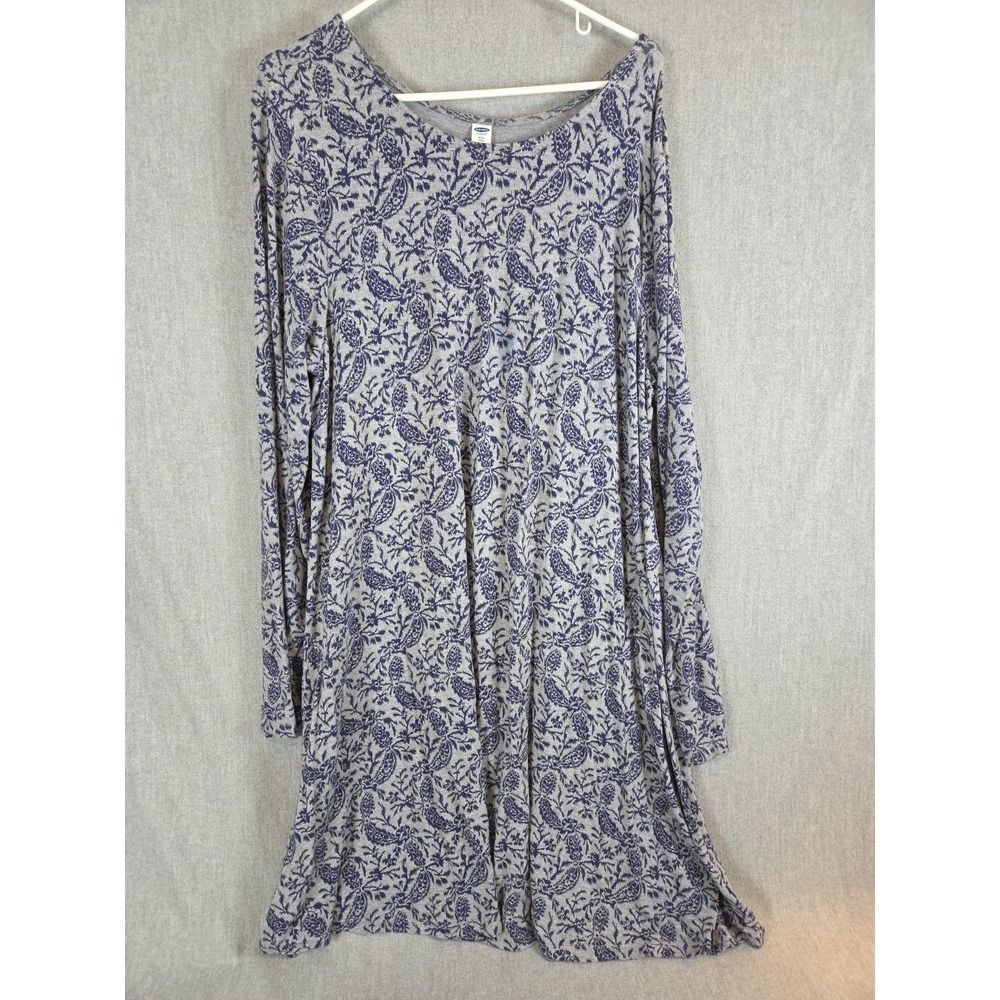 Old Navy 2XL Knit Swing Dress Gray Blue Scoop Neck Boho Grunge Loose Fit Midi